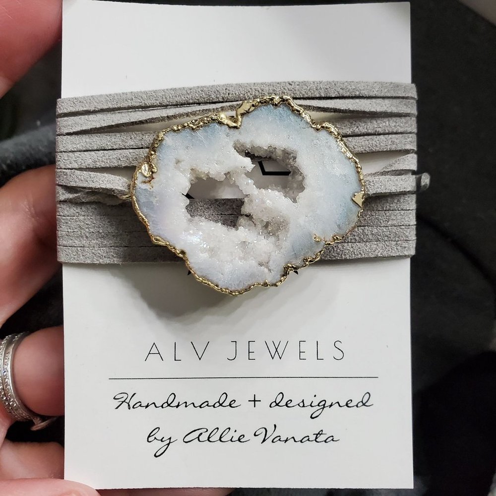 White Druzy stone wrap bracelet.